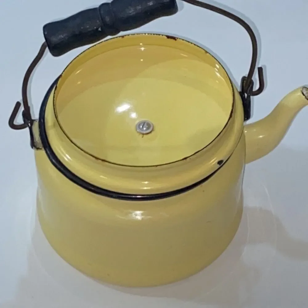 Vintage Yellow Teapot with Black Accents